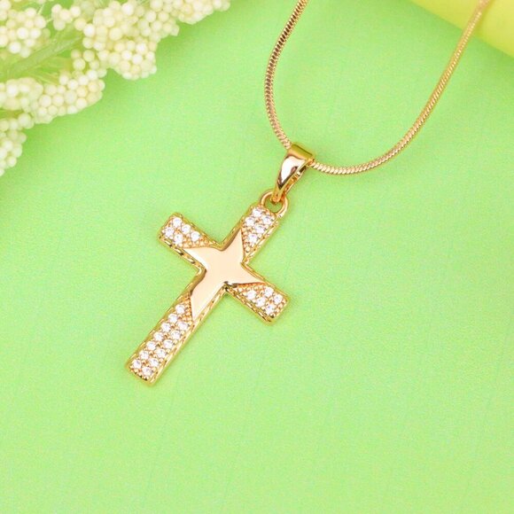 "Rose Gold Cross Pendant with Star Design and Sparkling Accents, XPPT1748 - Picture 2 of 13